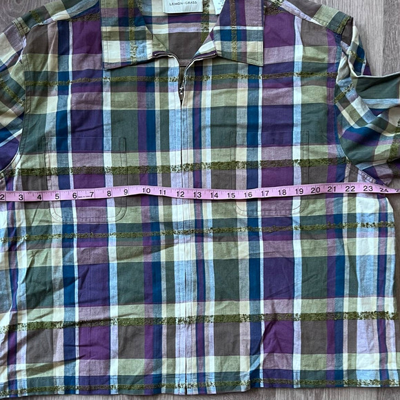 Lemon Grass XL Plaid Multicolor/Purple Zipper Shirt - Picture 9 of 13